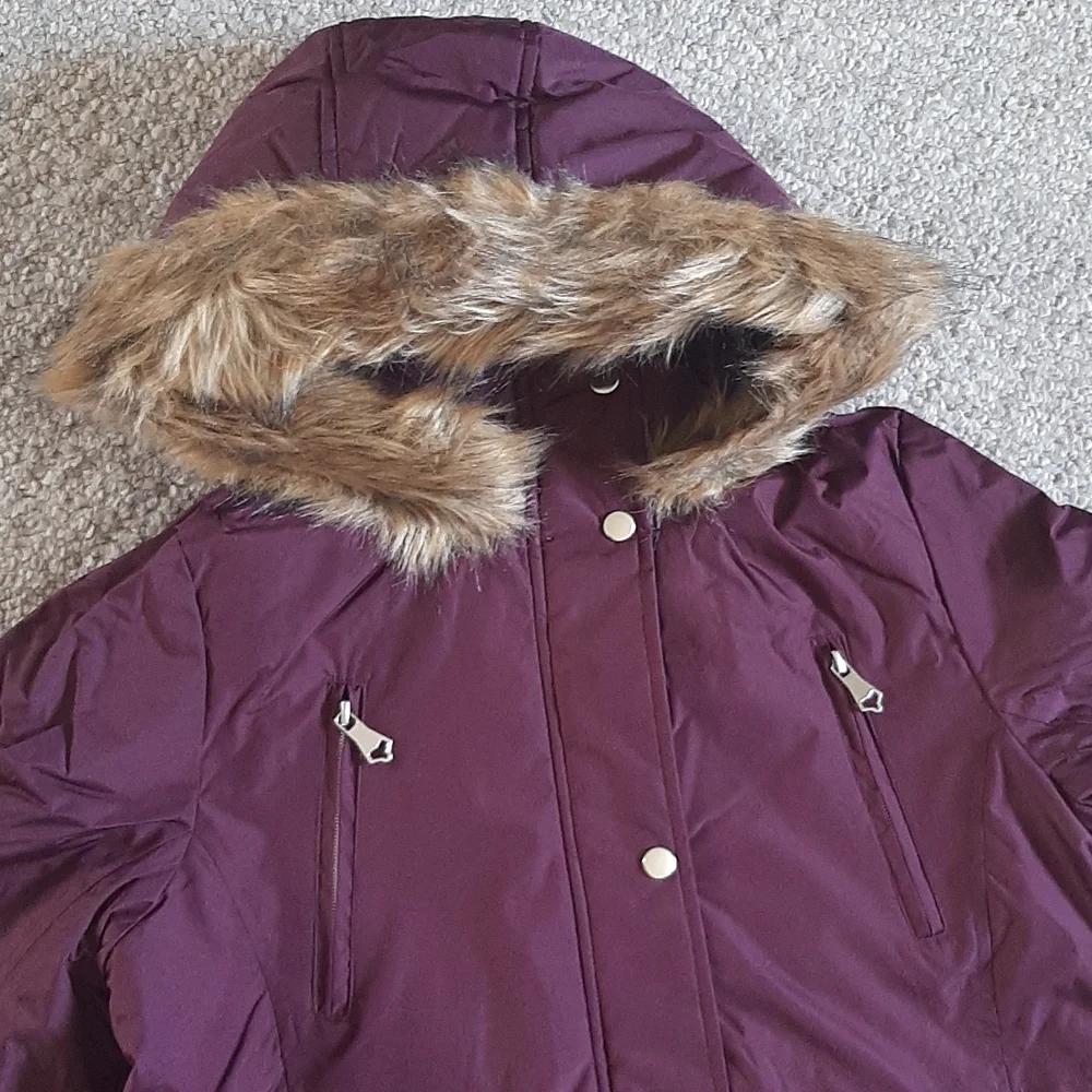 New Faux Fur Trimmed Hood Heavy Coated Anorak Coat.